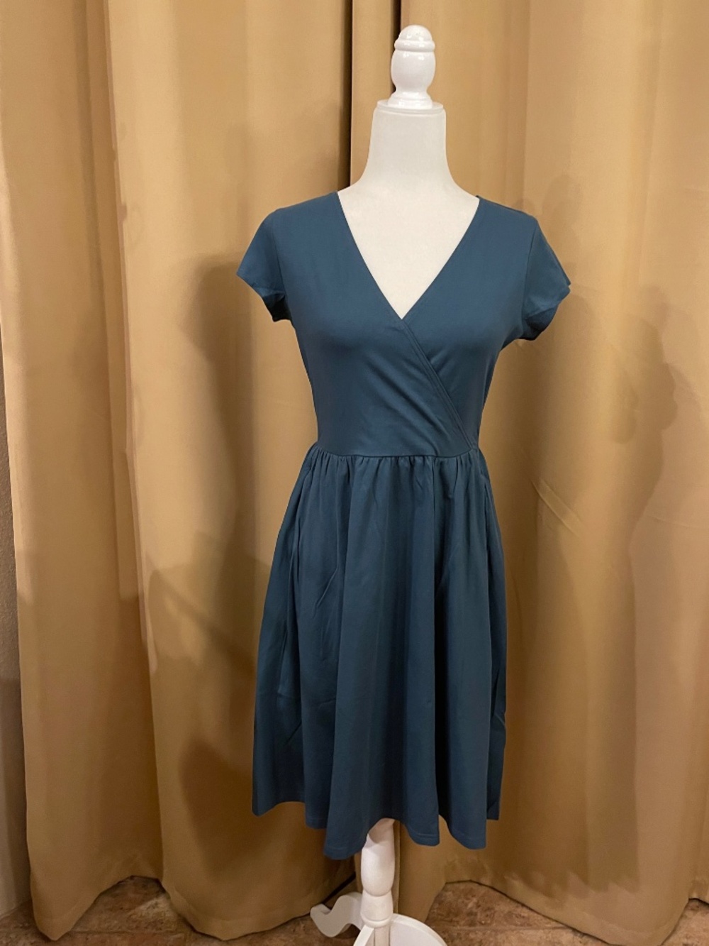 NEW! Pact Women's Deep Aqua Fit & Flare Crossover Dress NWT!